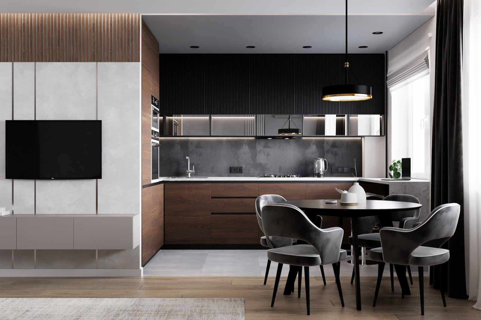 Гостиная-кухня в современном стиле