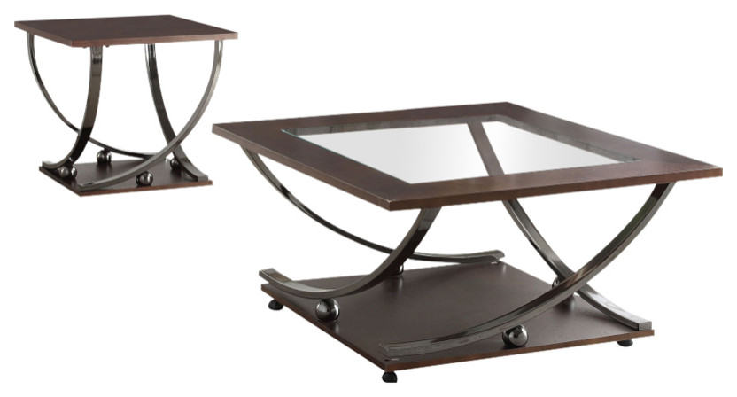 ACME Isiah Coffee Table in Black Nickel and Clear Glass