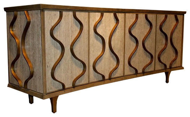 Elegant Mid Century Modern Curved Media Cabinet Wood Wave