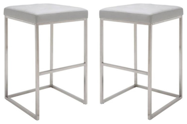 Home Square Chi 29.75" Faux Leather Bar Stool in White and Silver - Set of 2