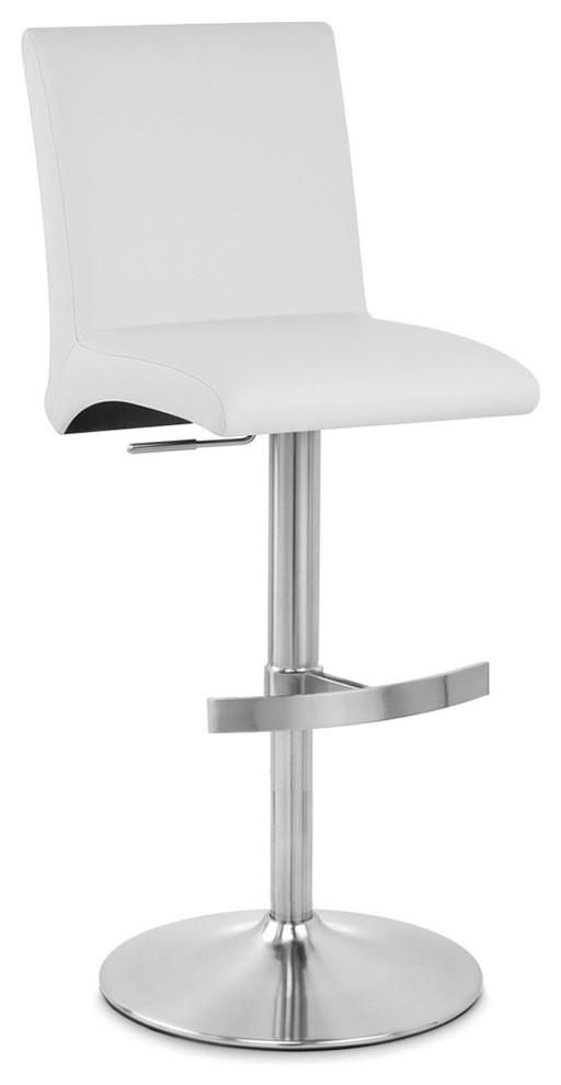 Coveteur Bar Stool White Leatherette Brushed Stainless Steel Adjustable Base