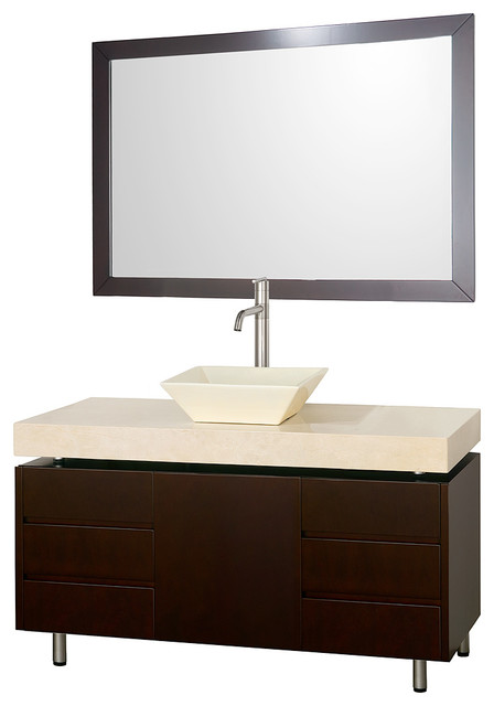 Malibu 48" Espresso SGL Vanity, Ivory Marble Top, Bone Porcelain Sink