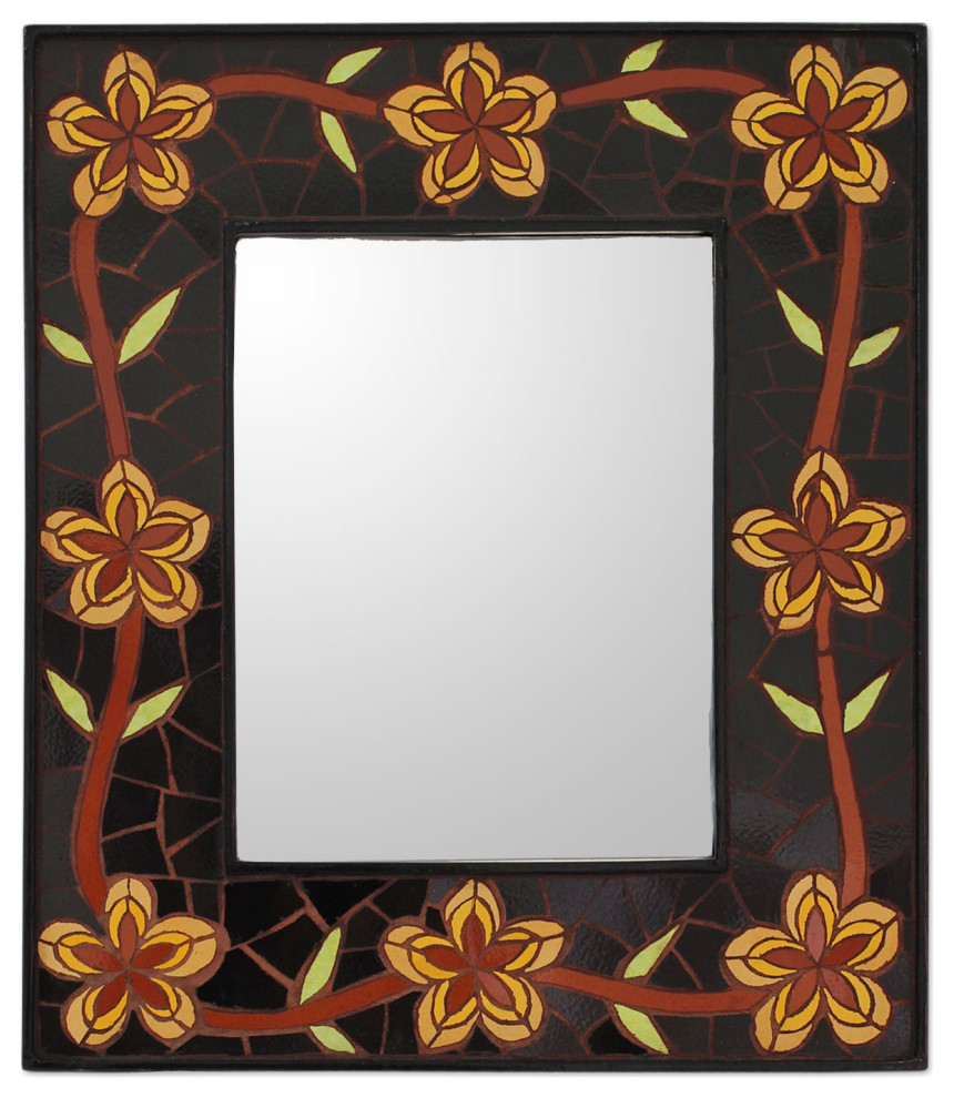 Novica Handmade Golden Cassia Blossoms Mirror