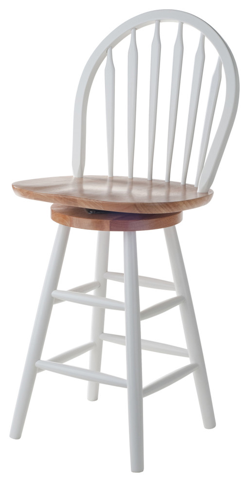 Wagner Arrow-back Swivel Seat Counter Stool, Natural & White