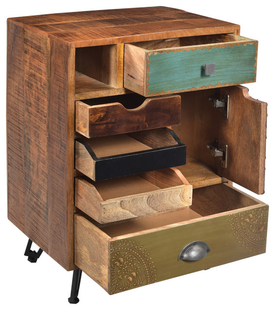 Brisbane 5 Drawer 1 Door End Table Multicolor