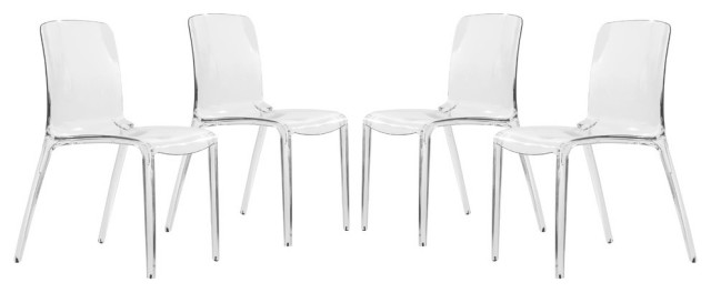 LeisureMod Murray Lucite Stackable Molded Dining Side Chair, Set of 4, Clear