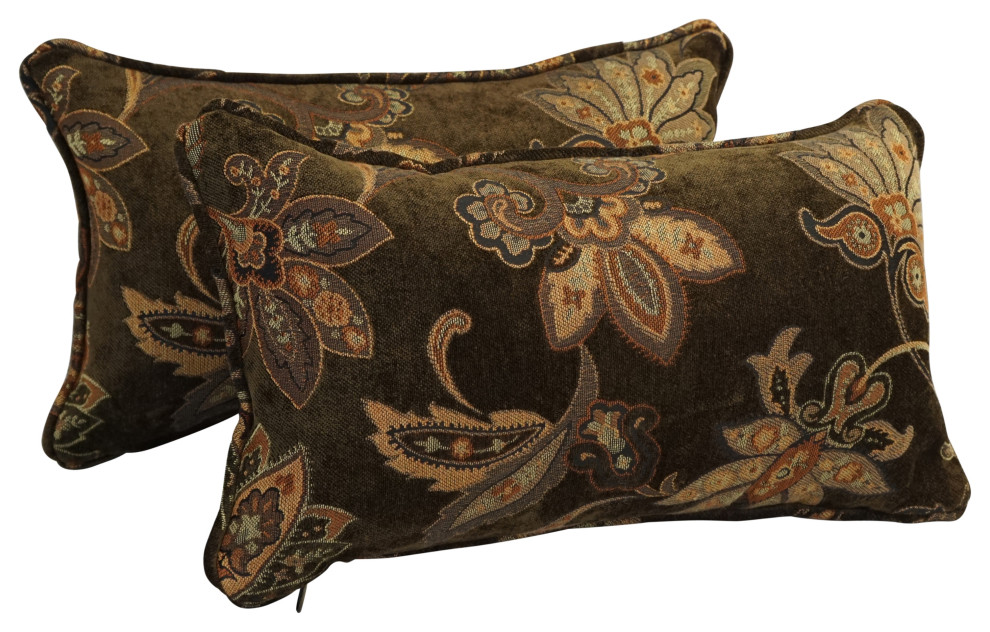 18" DoubleCorded Jacquard Chenille Throw Pillows, Set of 2, Brown