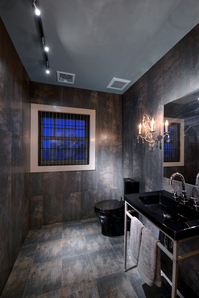 Design ideas for a contemporary powder room in New York with an integrated sink.