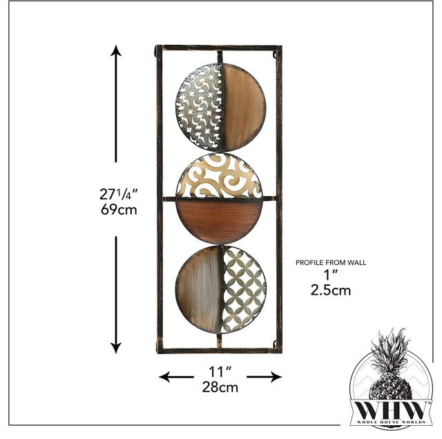 WHW Modernist Floating Circles Metal Wall Art – Over 3ft Long, Silver Mirrors & Faux Diamonds, Handcrafted Iron, Hangers Included - View #11