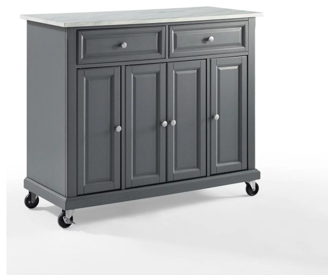 Traditional Kitchen Cart, Elegant Faux Marble Top & Plenty Storage