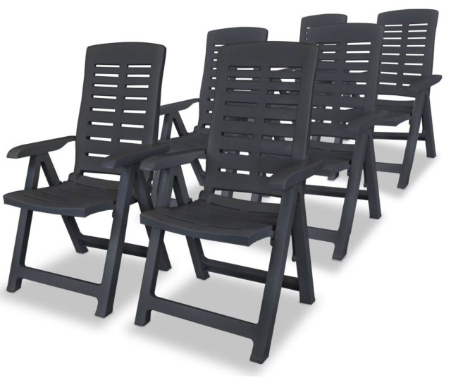 Vidaxl Reclining Garden Chairs, Set of 6, Plastic Anthracite - Transitional  - Outdoor Lounge Chairs - by Virventures | Houzz
