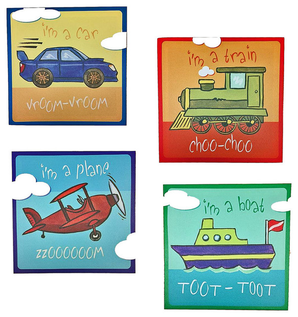 Transportation Canvas Prints Car Train Plane Boat 4 Piece Set Transportation Canvas Prints Car Train Plane Boat 4 Piece Set