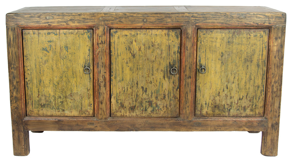 Consigned, Antique 3Door Distressed Painted Sideboard Farmhouse