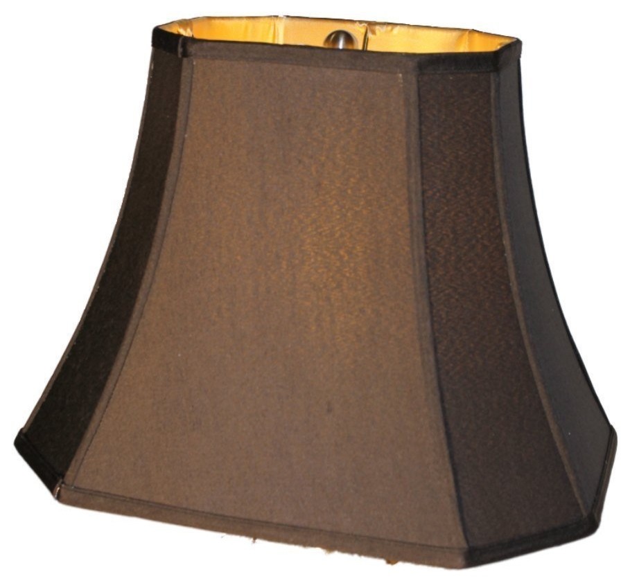 Silk Shantung Black 16" Lamp Shade Rectangle Cut Corner Gold Fabric