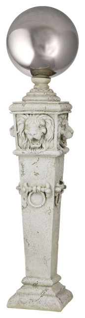 Lion Head Gazing Globe Garden Pillar Statue