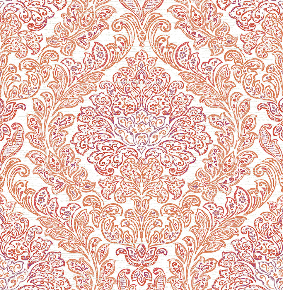 Fontaine Orange Damask Wallpaper Traditional Wallpaper by