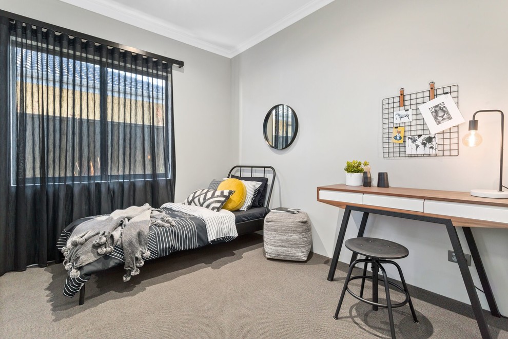 Design ideas for a transitional bedroom in Perth with grey walls and carpet.