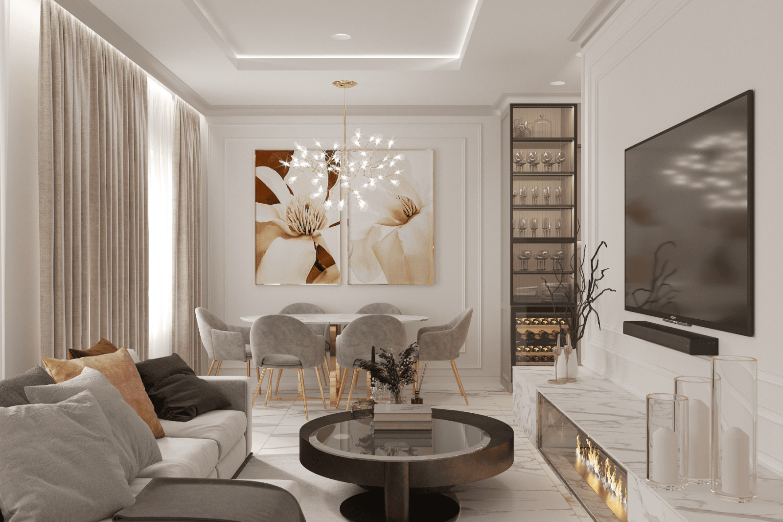 Просторная квартира в нежных оттенках со стильными элементами декора