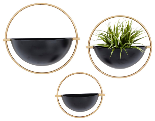 Set of 3 Metal Contemporary Planter, 9", 11", 13" 43332 Contemporary