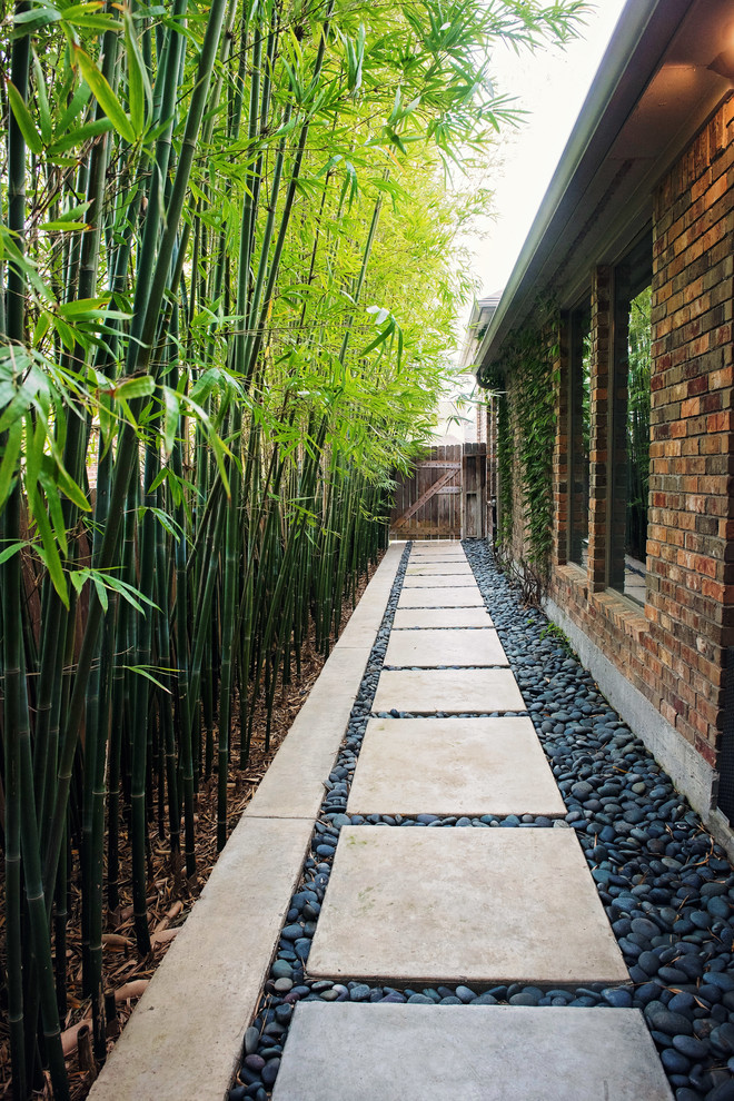 Inspiration for a mid-sized modern backyard partial sun garden for fall in Houston with concrete pavers.
