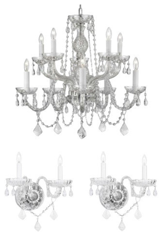 Crystal Chandelier and 2 Wall Sconces 3pc Lighting Set 