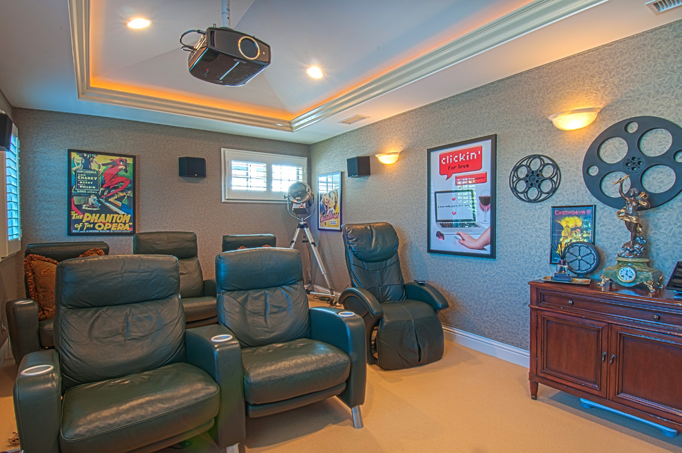 This is an example of a mediterranean home theatre in Orange County.