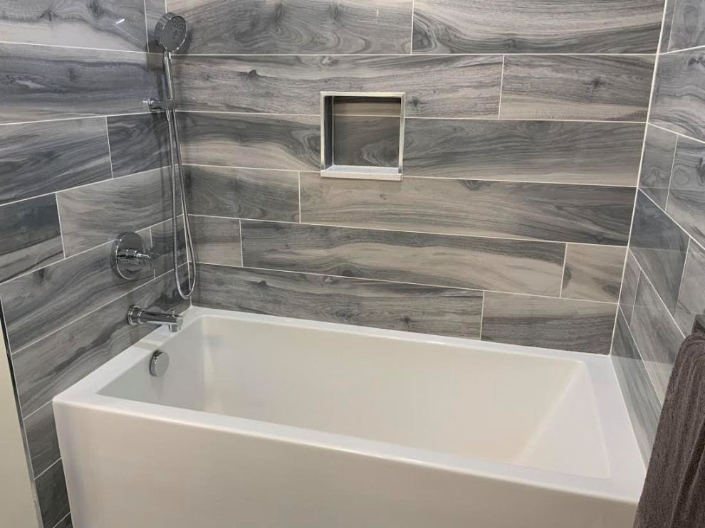 Modern Teen Bathroom with Blue Acrylic Vanity