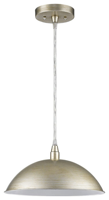 Layla 1-Light Washed Gold Bowl Pendant With Gloss White Interior Shade