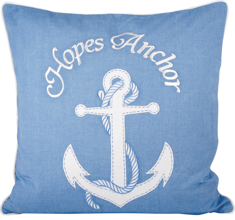Hopes Anchor Pillow - Cool Waters, White, 20X20
