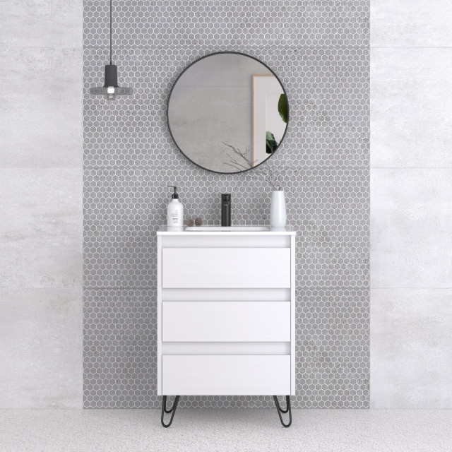 Tivoli Bathroom Vanity With Ceramic Sink, 24" - Midcentury - Bathroom ...