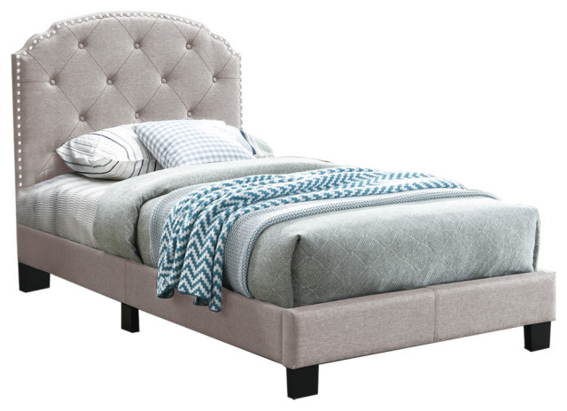 Button Tufting Design Bed In Light Brown, Full - Transitional ...