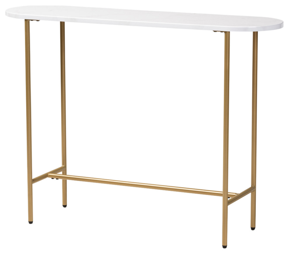 Edorta Modern Gold Metal Console Table With Faux Marble Tabletop