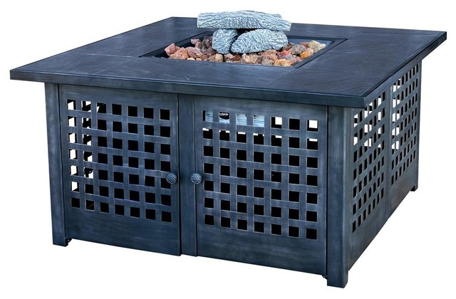 Square Lattice Base Lp Gas Fireplace W Tile Mantel Contemporary