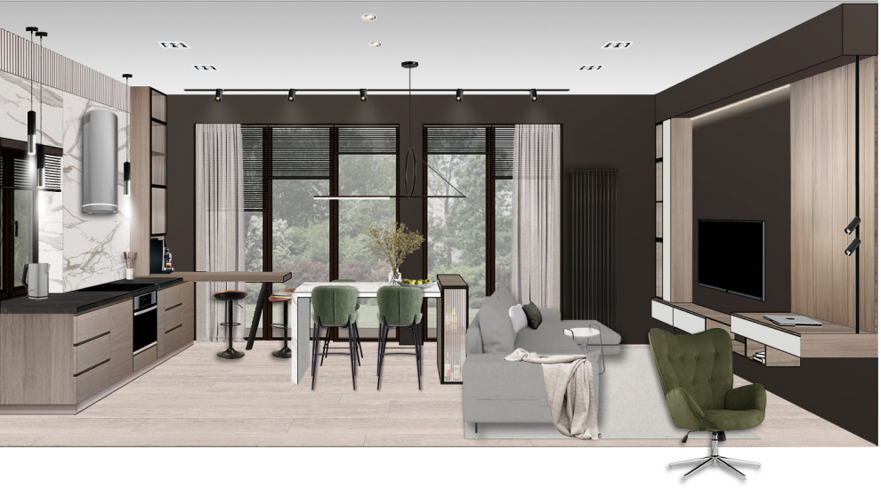 3д коллаж - кухня-гостиная