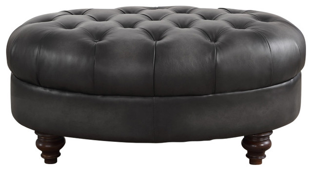Hydeline Nottingham 100 Leather Oval Ottoman Ash Traditional Footstools And Ottomans By Hydeline
