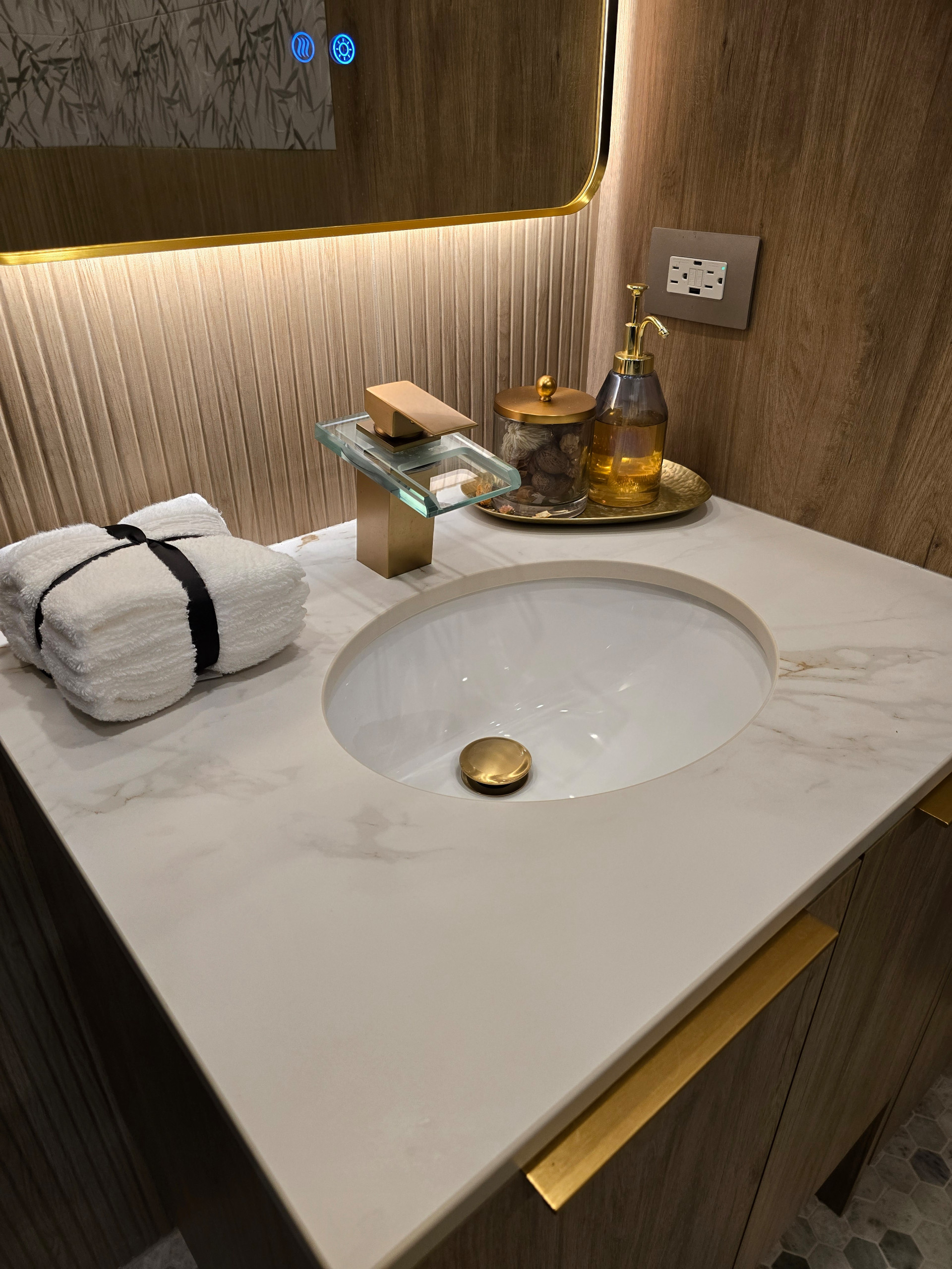 Powder room transformed to Full 1st Floor Bathroom with walk-in shower