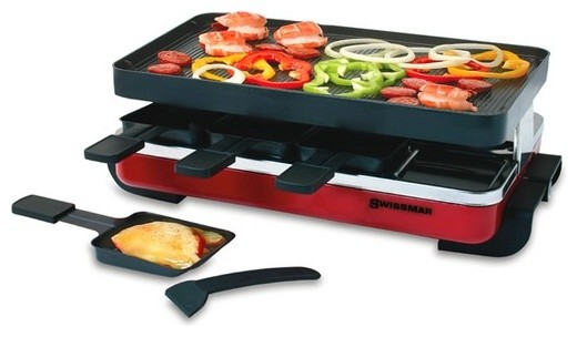 8-Person Raclette With Reversible Cast Aluminum Non-Stick Grill, Red