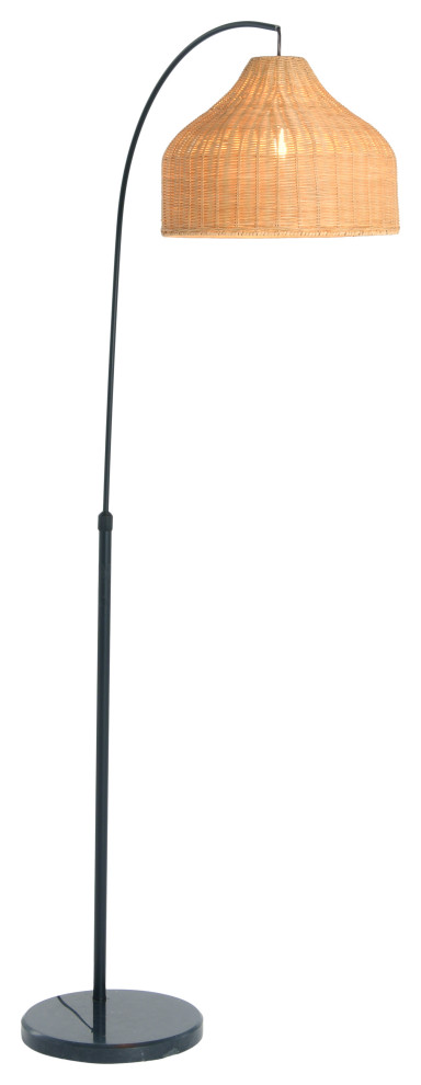 Modern Boho Floor Lamp with Marble Base and Rattan Shade, Black and ...