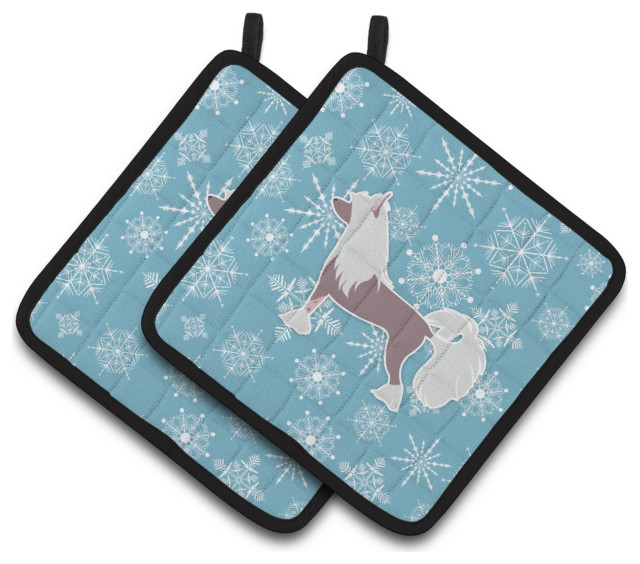 Winter Snowflake Chinese Crested Pair Of Pot Holders Bb3543Pthd