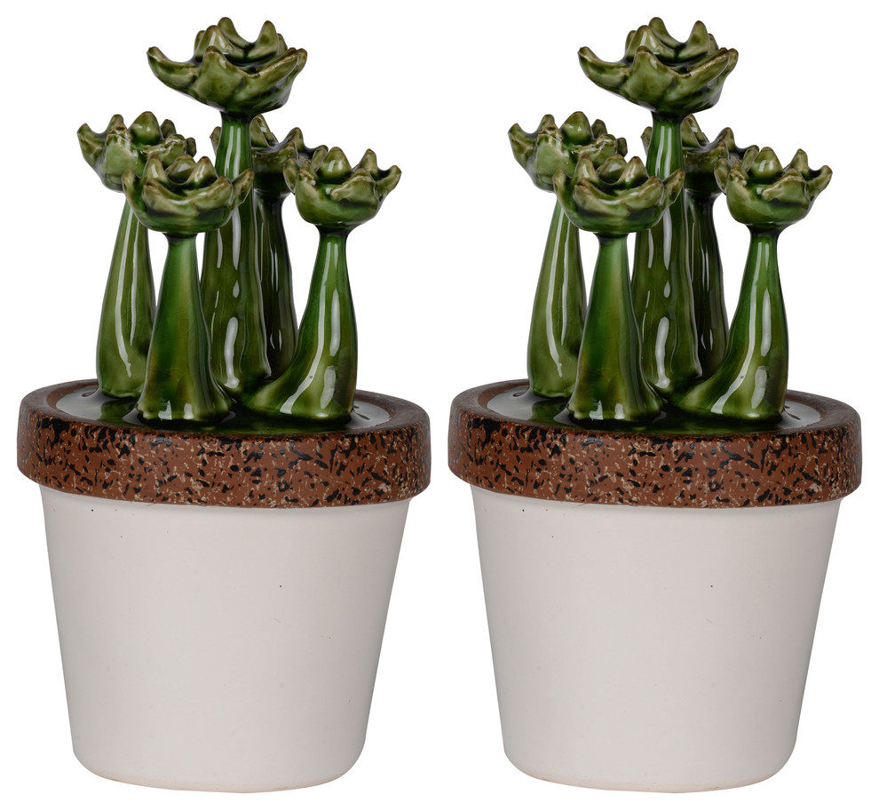Lot of 2 Ceramic Succulent Plant Figurine 4.5"x9"