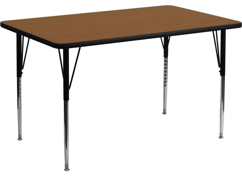 24"W x 48"L Rectangular Activity Table with Oak Top and Adjustable Legs