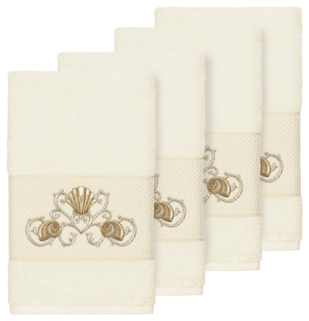 Bella 4 Piece Embellished Hand Towel Set - Beach Style - Bath Towels ...