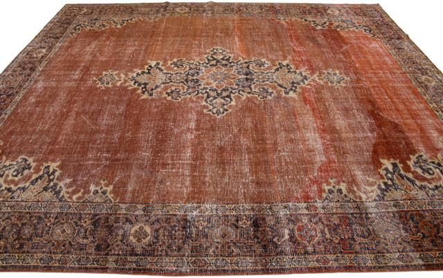 Persian Handmade Antique Tabriz Medallion Wool Rug With Copper Color ...