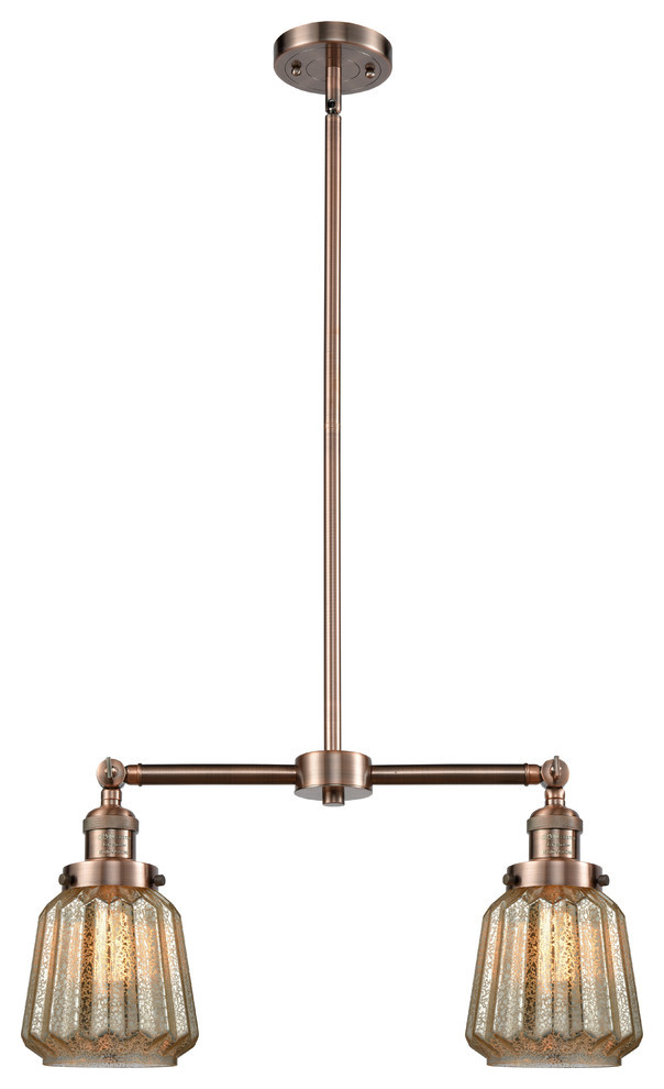 Small Bell 2-Light LED Chandelier, Antique Copper, Glass: Mercury Plated