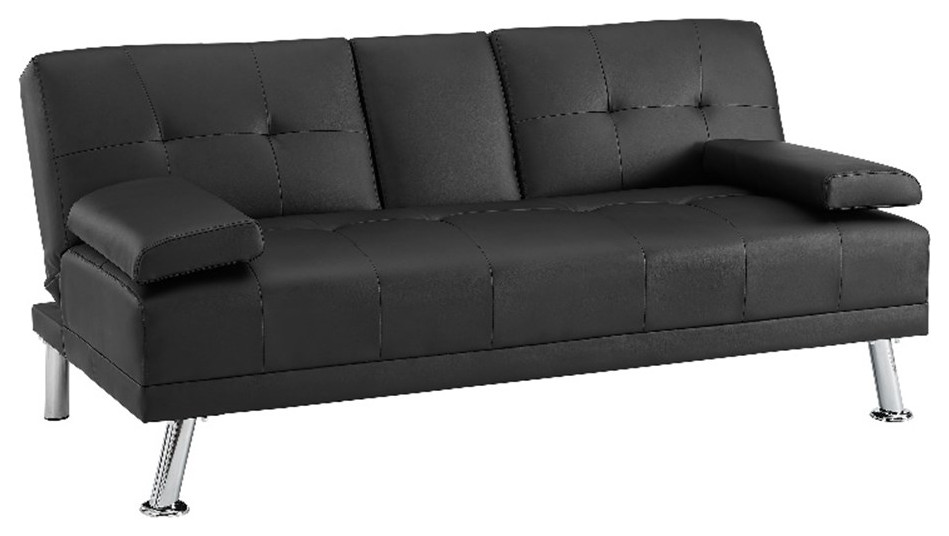 Linon Garson Faux Leather Sofa Bed in Black Contemporary Futons