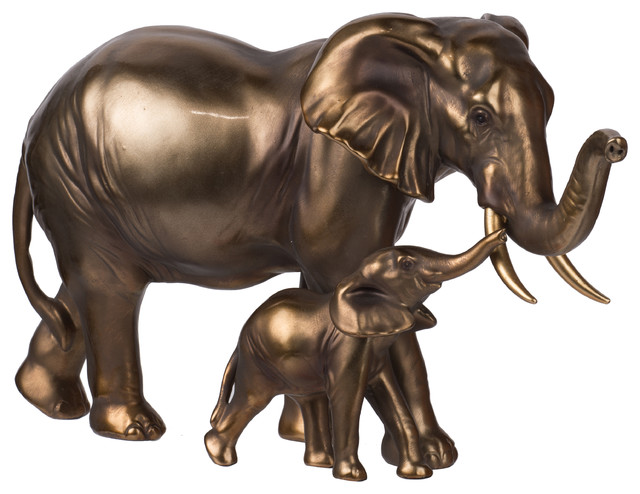 Two Elephants Statue 12"x5"x7" - Tropical - Decorative Objects And Figurines - by Fantastic 