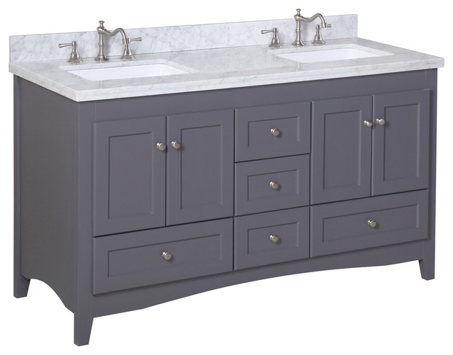Abbey 60" Bath Vanity, Base: Charcoal Gray, Top: Carrara Marble, Double Vanity