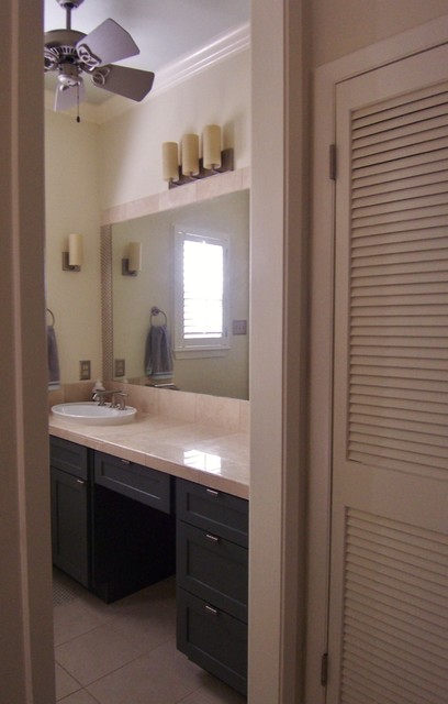 Small Ceiling Fan Over Vanity American Traditional Bathroom
