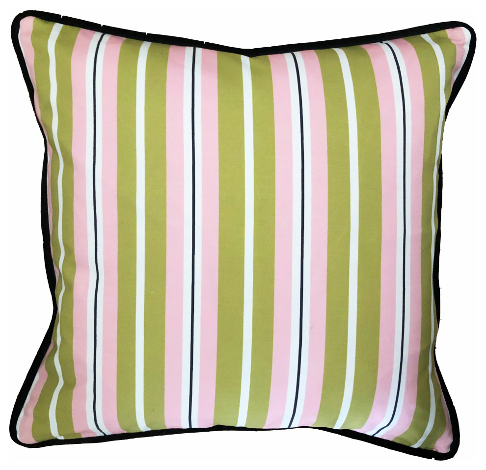 Ticking stripe cushion in Plaster and Chartreuse