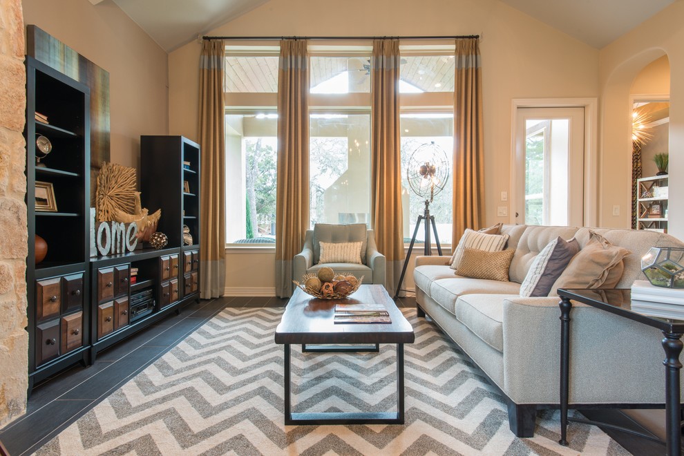 Design ideas for a transitional family room in Austin.